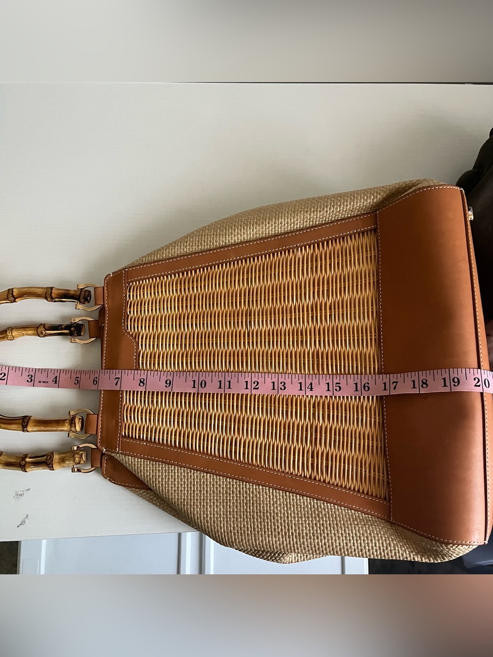 J. McLaughlin “Meeka” Bamboo, Wicker & Leather Tote Handbag Nantucket Style Bag - Picture 9 of 10